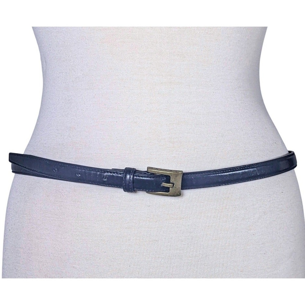 90s Celine Vintage Minimalist Black Leather Slim Belt Gold Logo Made in Italy L - Picture 4 of 7